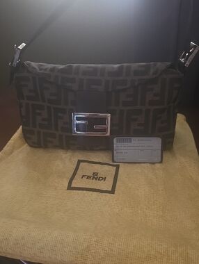 Fendi Black and Brown Zucca Canvas Messenger Bag